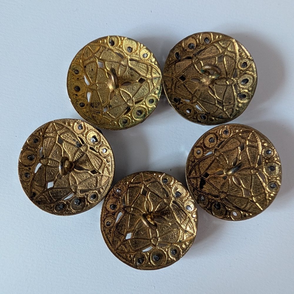 Antique French Cloisonne Reticulated Brass Buttons - Picture 7 of 7